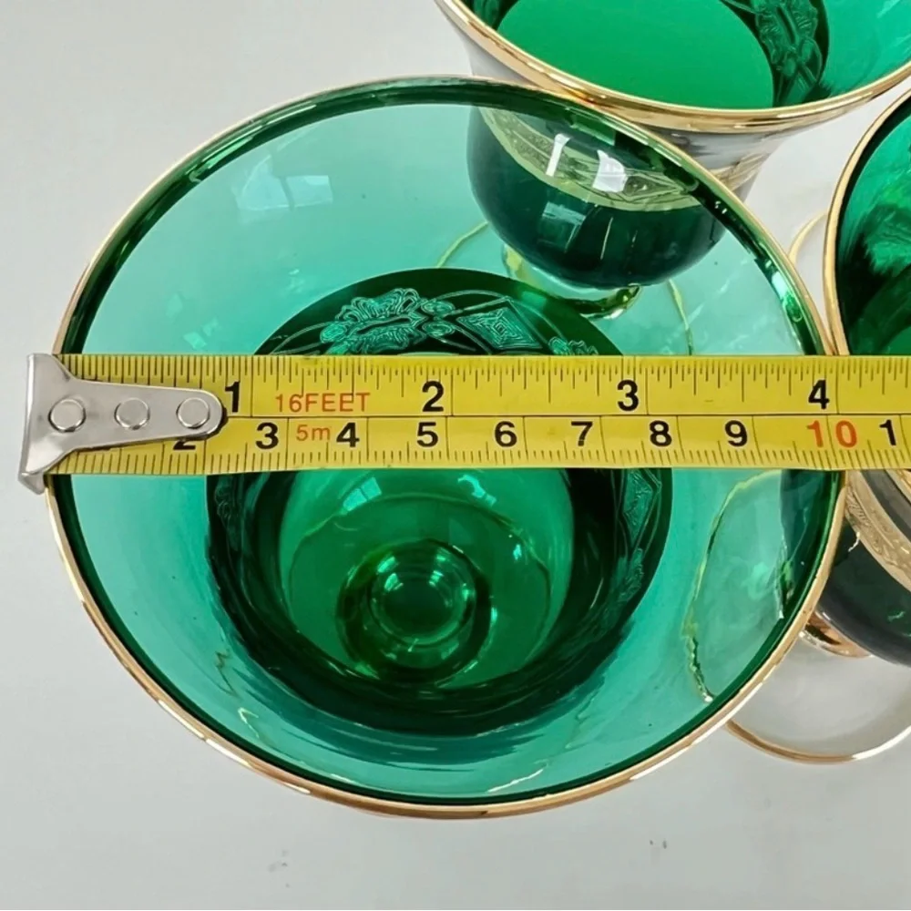 Vintage Goblet 3pc Set Emerald Green 24k Gold Plated Italian Style Wine Glass